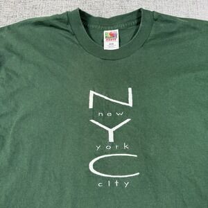 Vtg New York City NYC Embroidered T-Shirt Men XXL Green USA 90s‎ Single Stitch